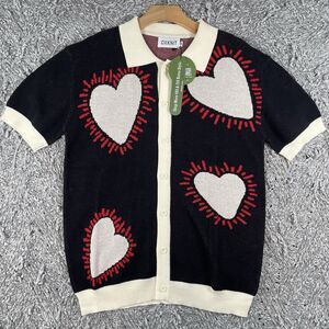 Oxknit Button Up Sweater Men’s Size Medium Short Sleeve Preppy Designer Hearts